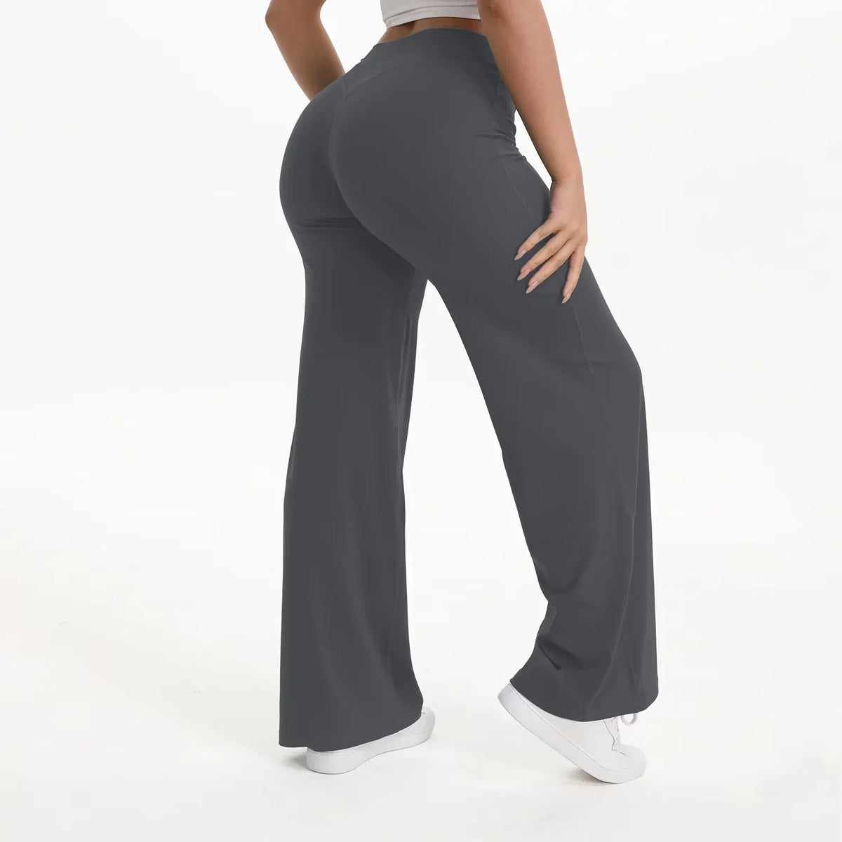 Pantalon yoga femme taille haute jambe large fluide