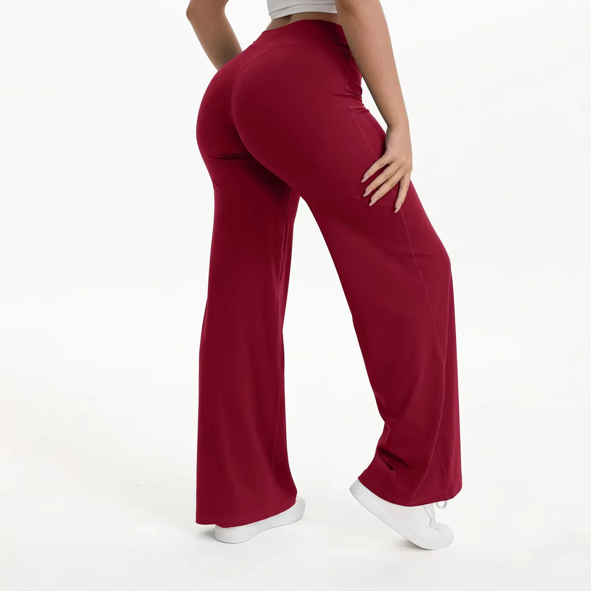 Pantalon yoga femme taille haute jambe large fluide