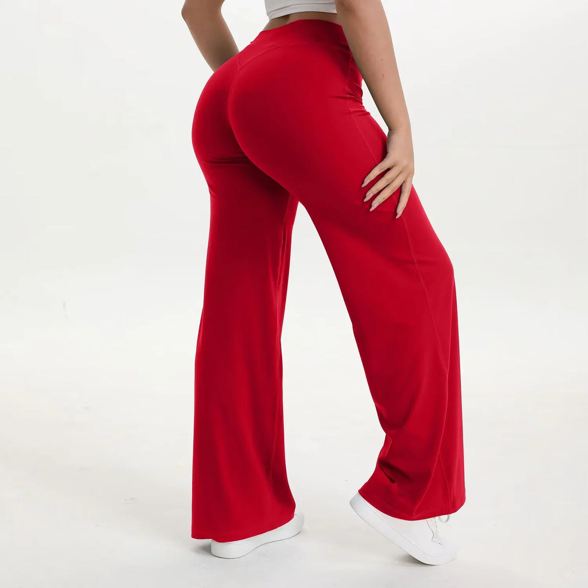 Pantalon yoga femme taille haute jambe large fluide