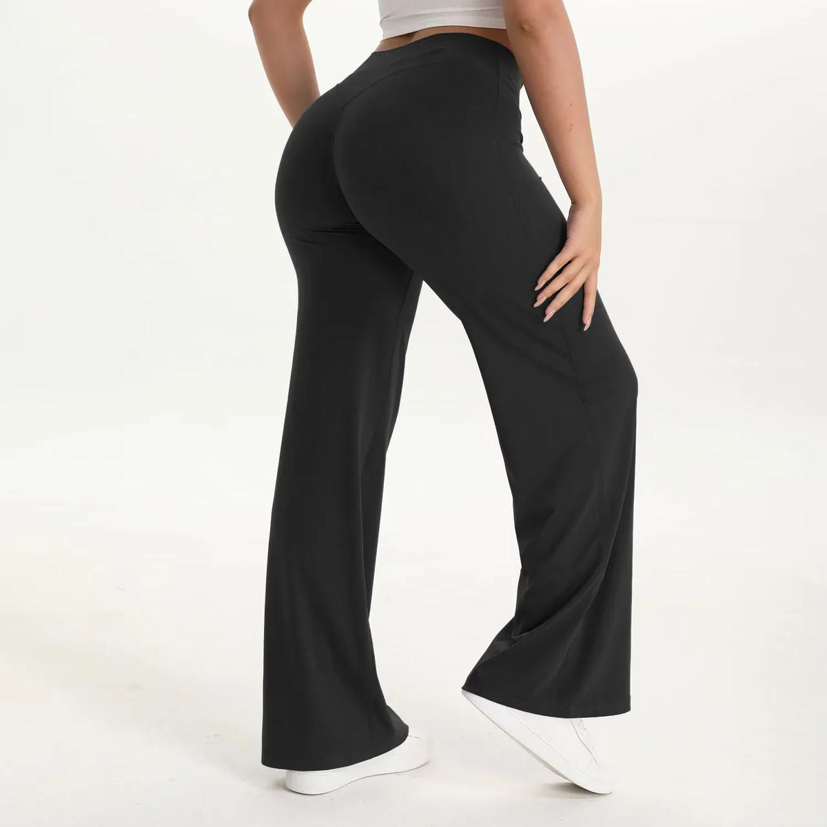 Pantalon yoga femme taille haute jambe large fluide