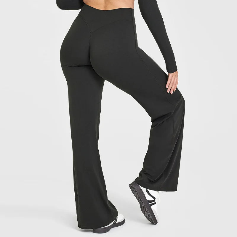 Pantalon yoga femme taille haute jambe large fluide