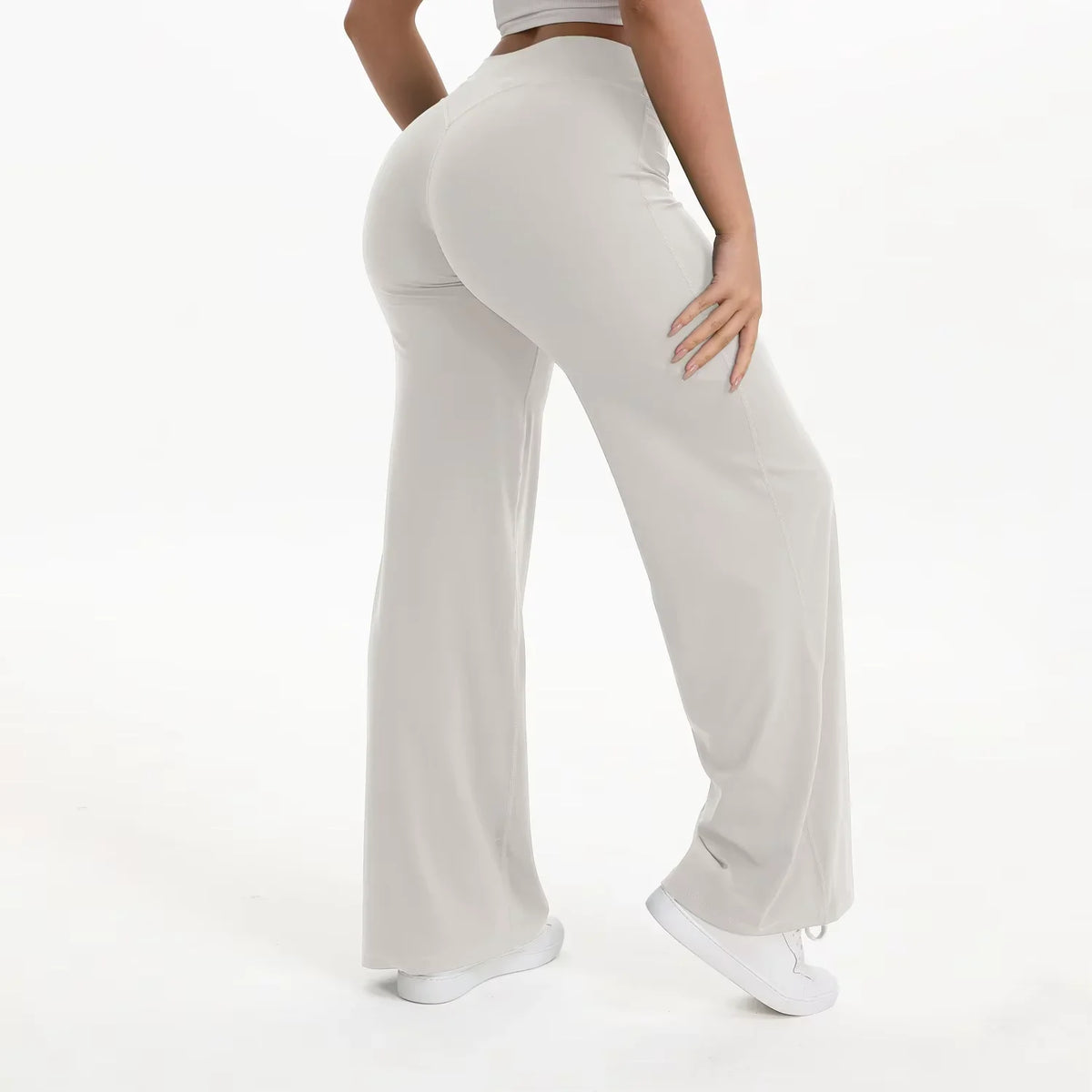 Pantalon yoga femme taille haute jambe large fluide