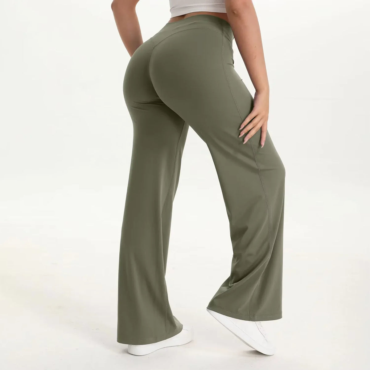 Pantalon yoga femme taille haute jambe large fluide