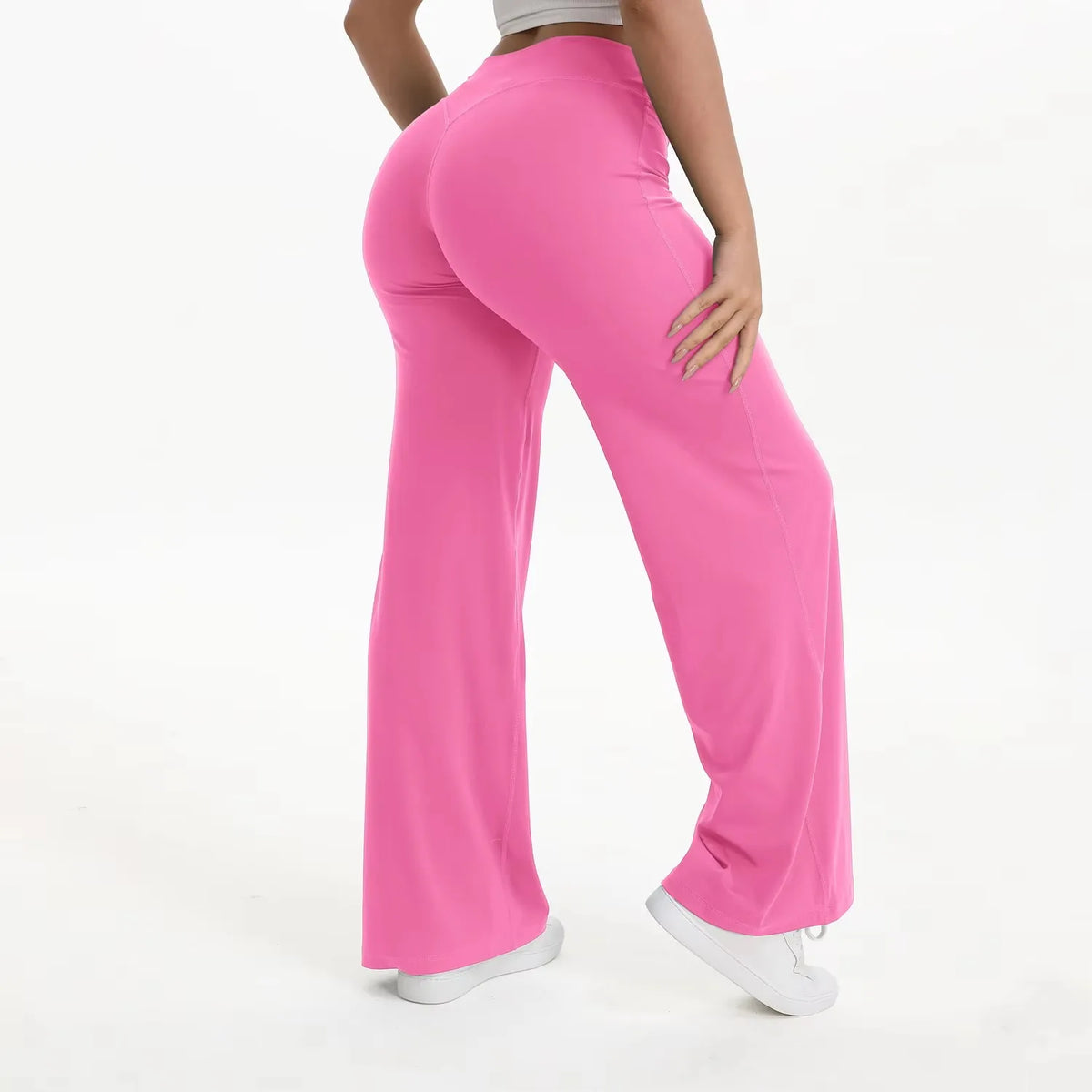 Pantalon yoga femme taille haute jambe large fluide
