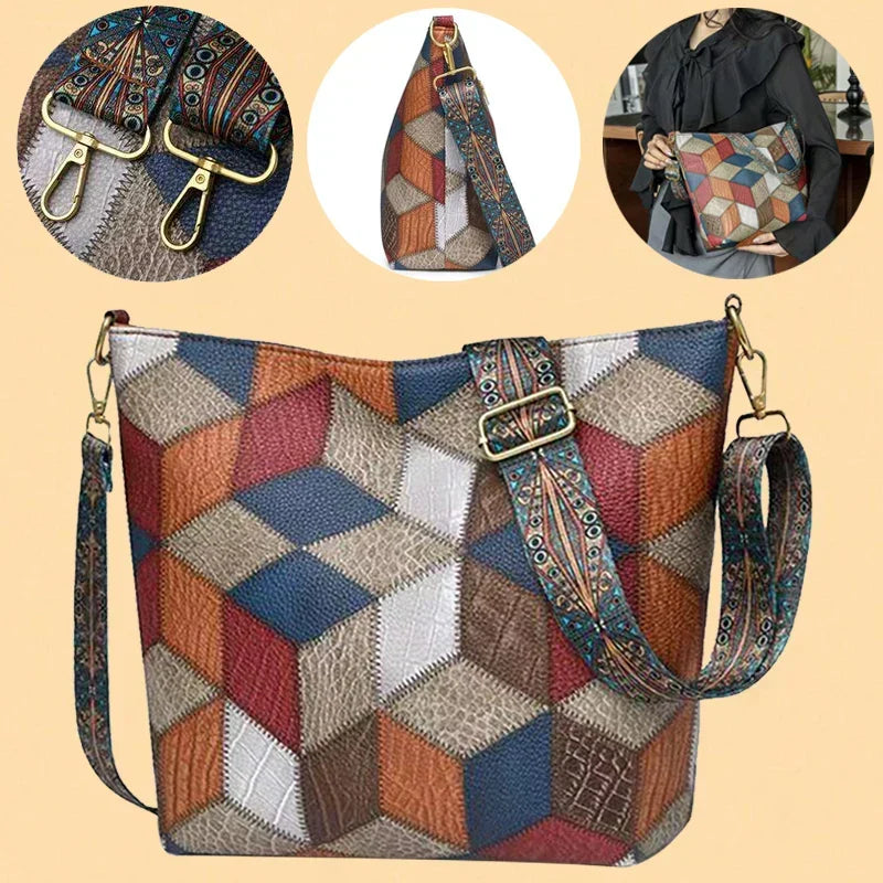 Sac à main en cuir patchwork artisanal – Design mosaïque élégant et unique