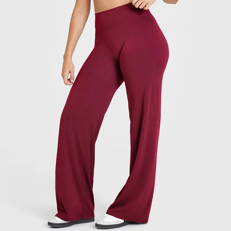 Pantalon yoga femme taille haute jambe large fluide