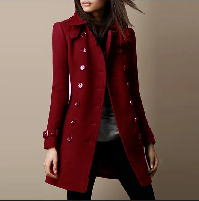 Trenchcoat femme long ajusté à double boutonnage – style élégant mi-saison