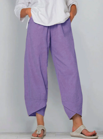Pantalon Vintage Asymétrique Taille Haute avec Poches