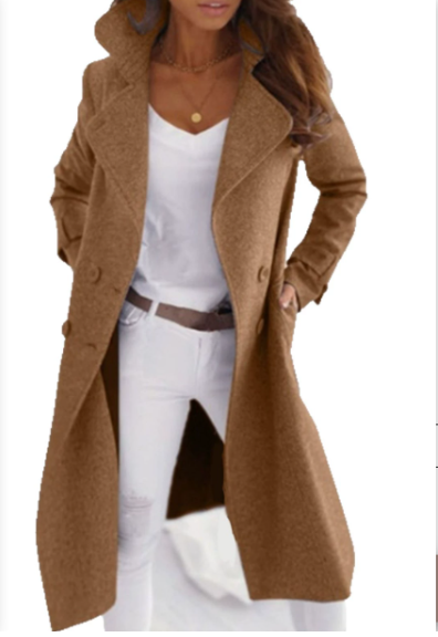 Manteau Élégant Femme En Laine Avec Fermeture À Boutons