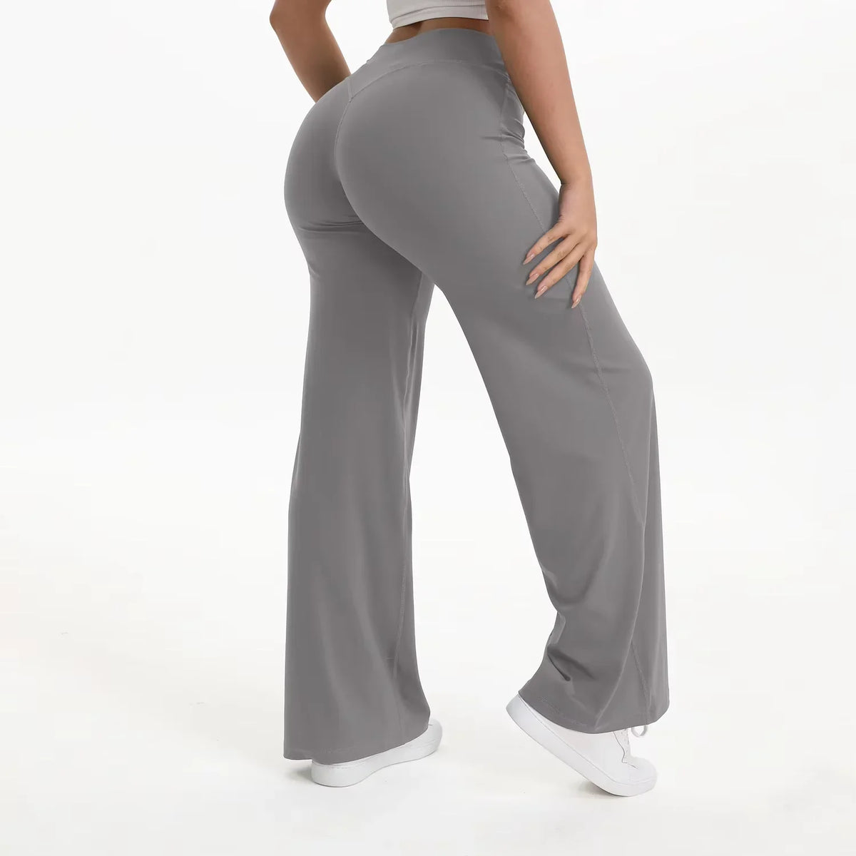 Pantalon yoga femme taille haute jambe large fluide