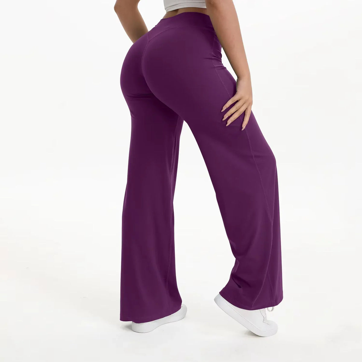 Pantalon yoga femme taille haute jambe large fluide