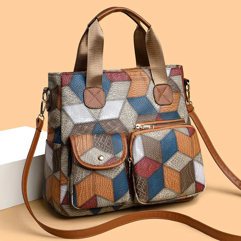 Sac à main en cuir patchwork artisanal – Design mosaïque élégant et unique
