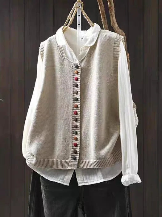 Cardigan femme en tricot doux à col rond – coupe fluide, élégant et confortable pour l’automne et l’hiver