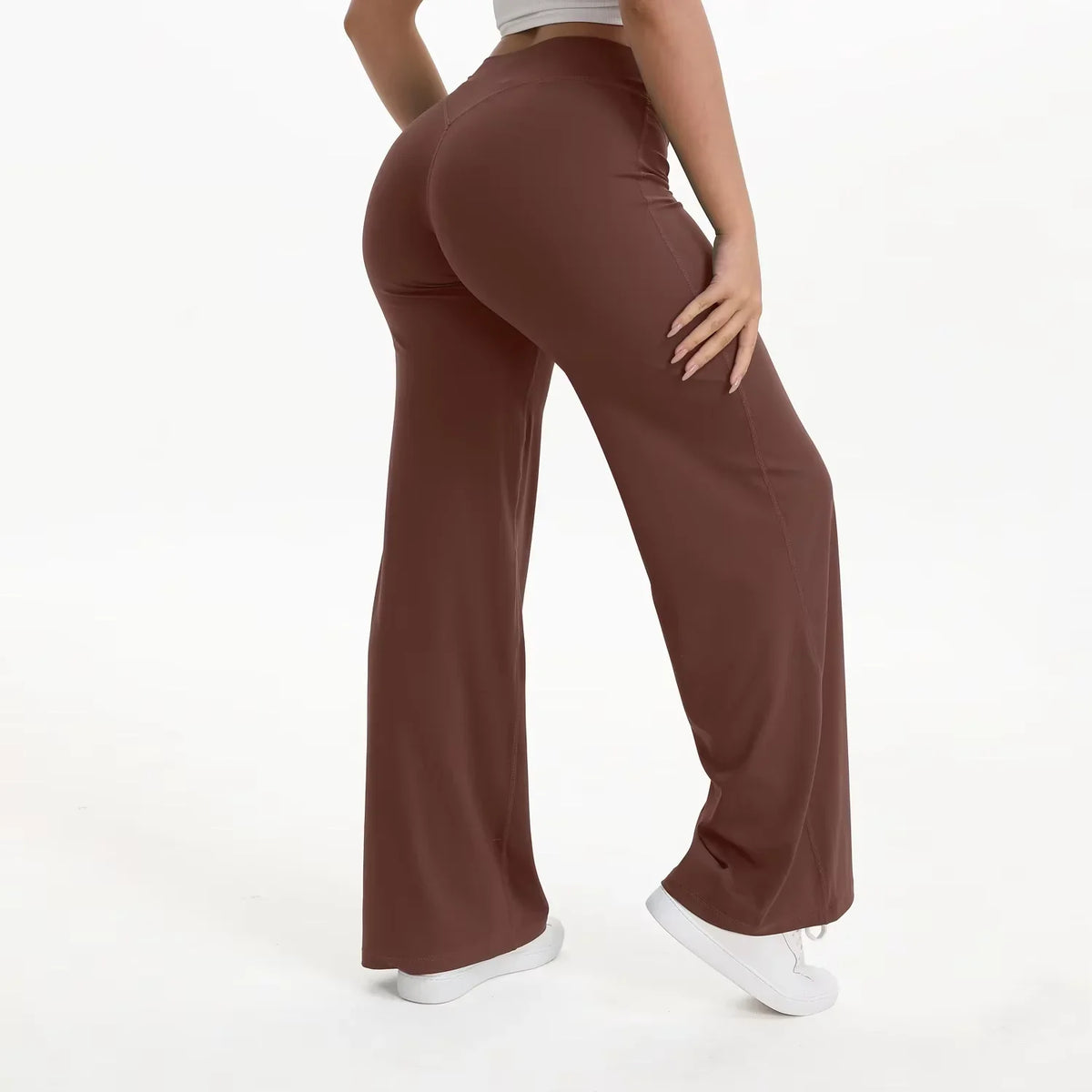 Pantalon yoga femme taille haute jambe large fluide