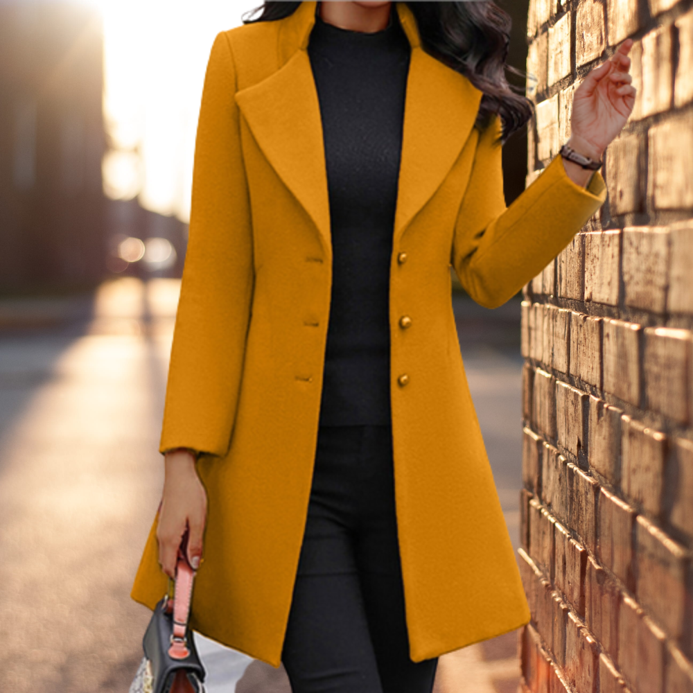 Manteau Femme Élégant En Mélange De Laine Coupe Cintrée Boutonné Usage Quotidien