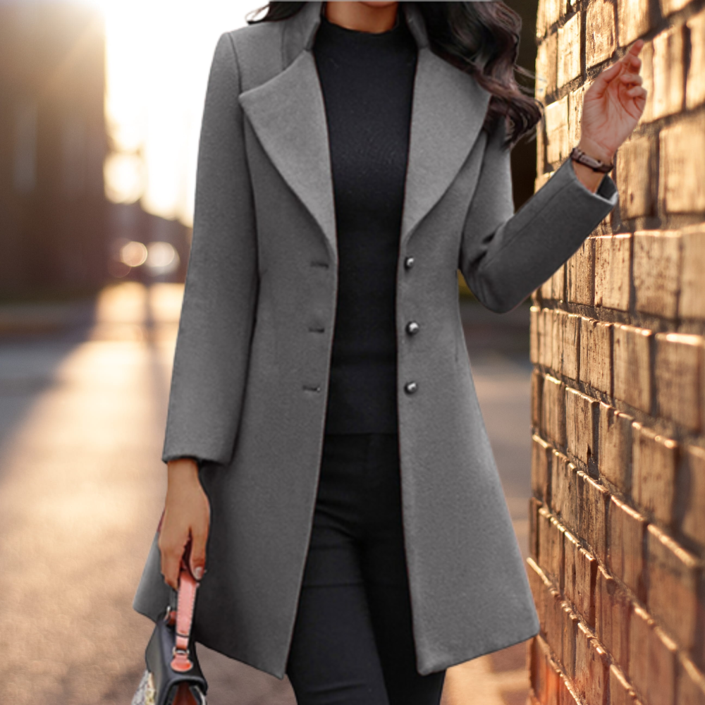 Manteau Femme Élégant En Mélange De Laine Coupe Cintrée Boutonné Usage Quotidien