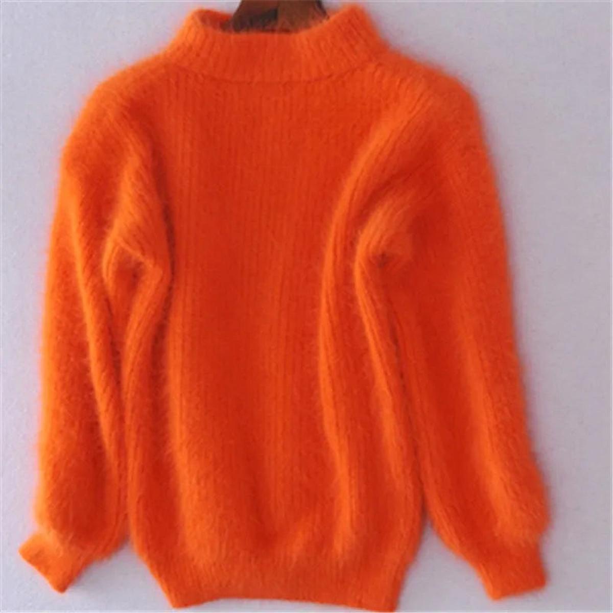 Pull Femme Doux Col Montant à Manches Bouffantes