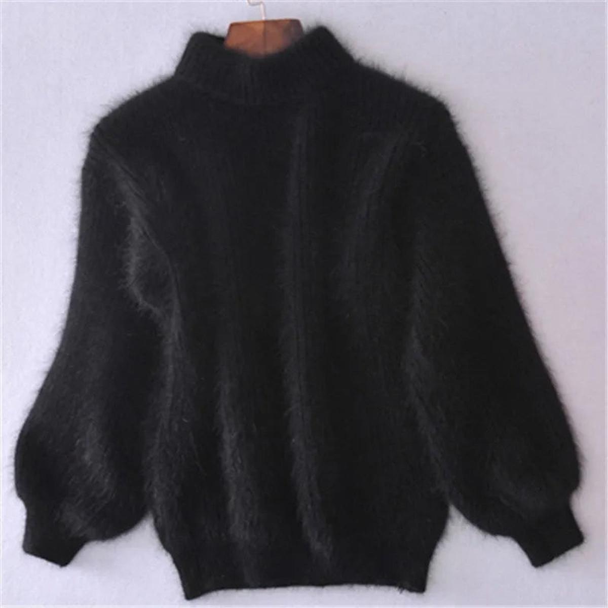 Pull Femme Doux Col Montant à Manches Bouffantes
