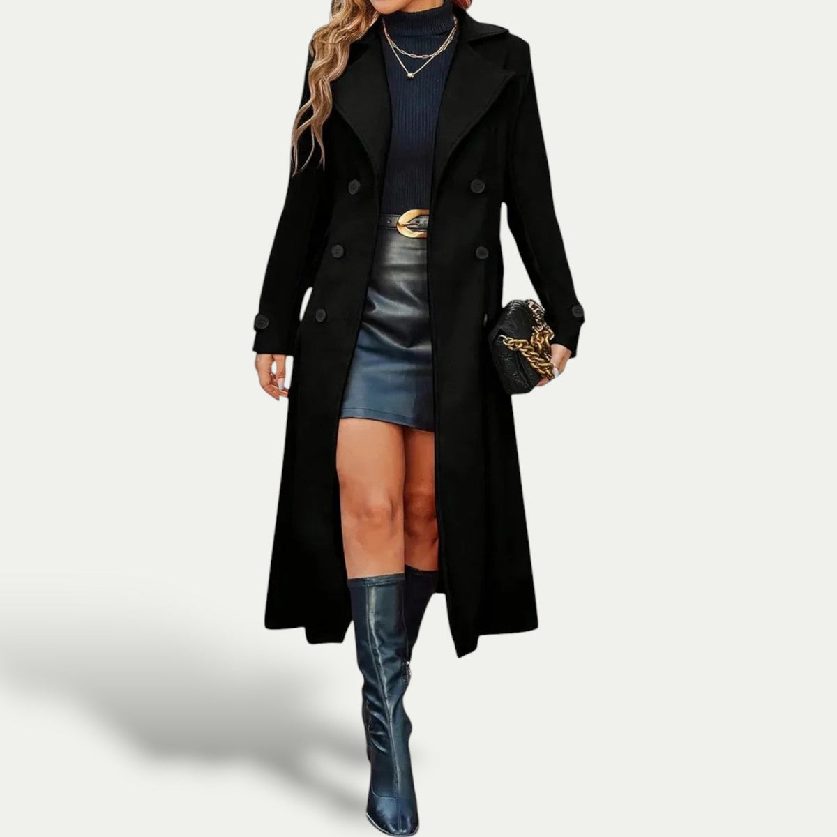 Manteau long femme à double boutonnage – élégant et moderne