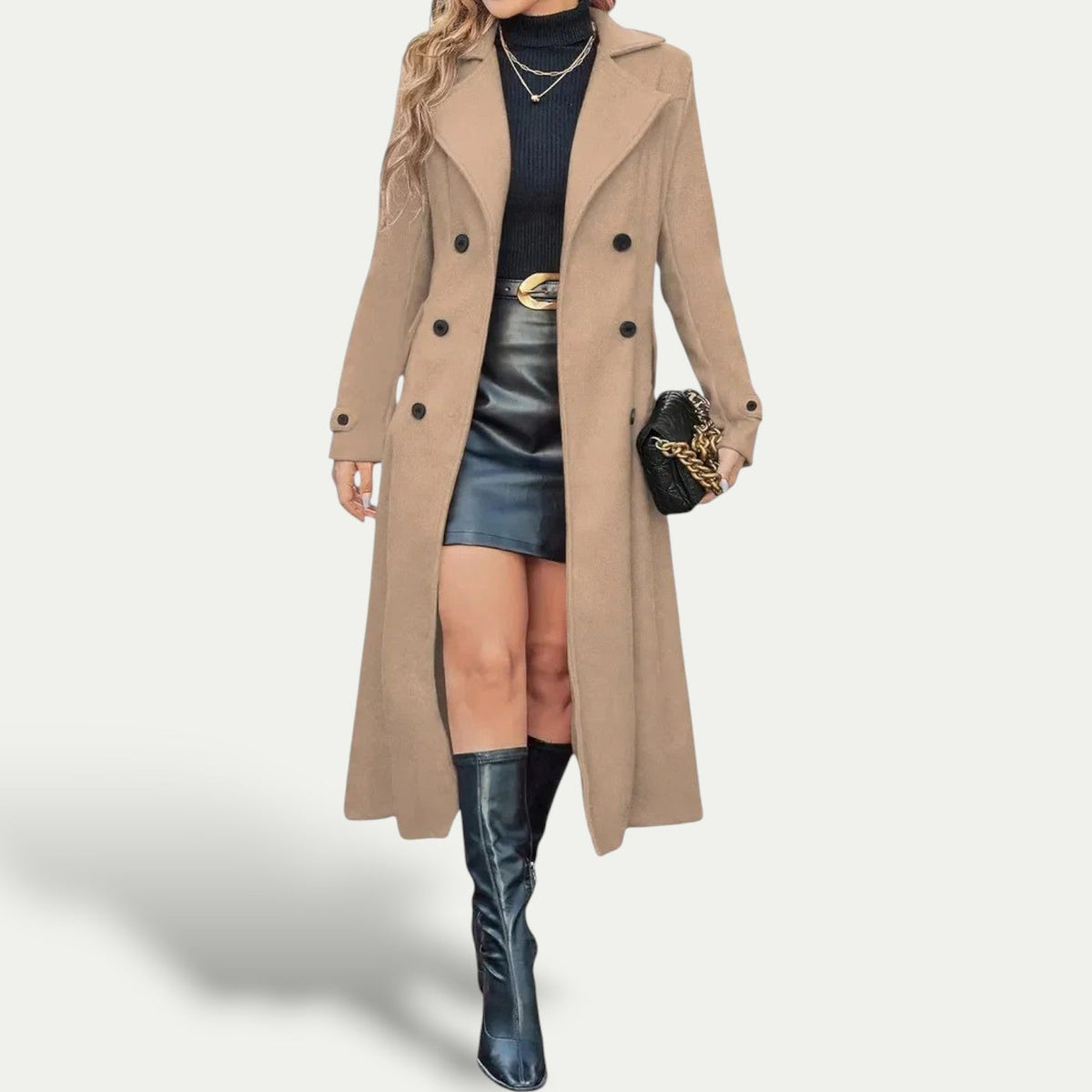 Manteau long femme à double boutonnage – élégant et moderne