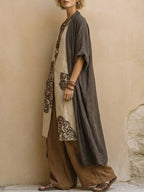 Juliette | Ensemble trois pièces nomade bohème gris foncé et marron à motif tribal