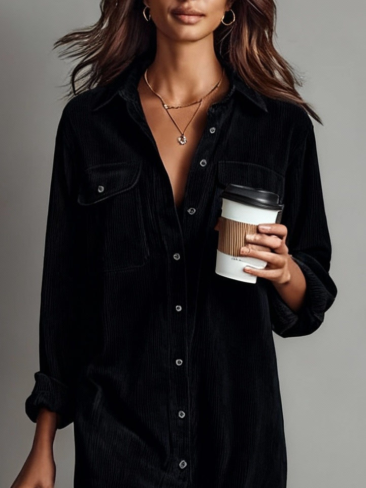 Robe midi femme en velours côtelé – Style rétro chic, automne hiver