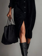 Robe midi femme en velours côtelé – Style rétro chic, automne hiver