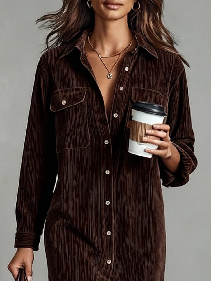 Robe midi femme en velours côtelé – Style rétro chic, automne hiver