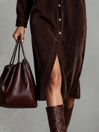 Robe midi femme en velours côtelé – Style rétro chic, automne hiver