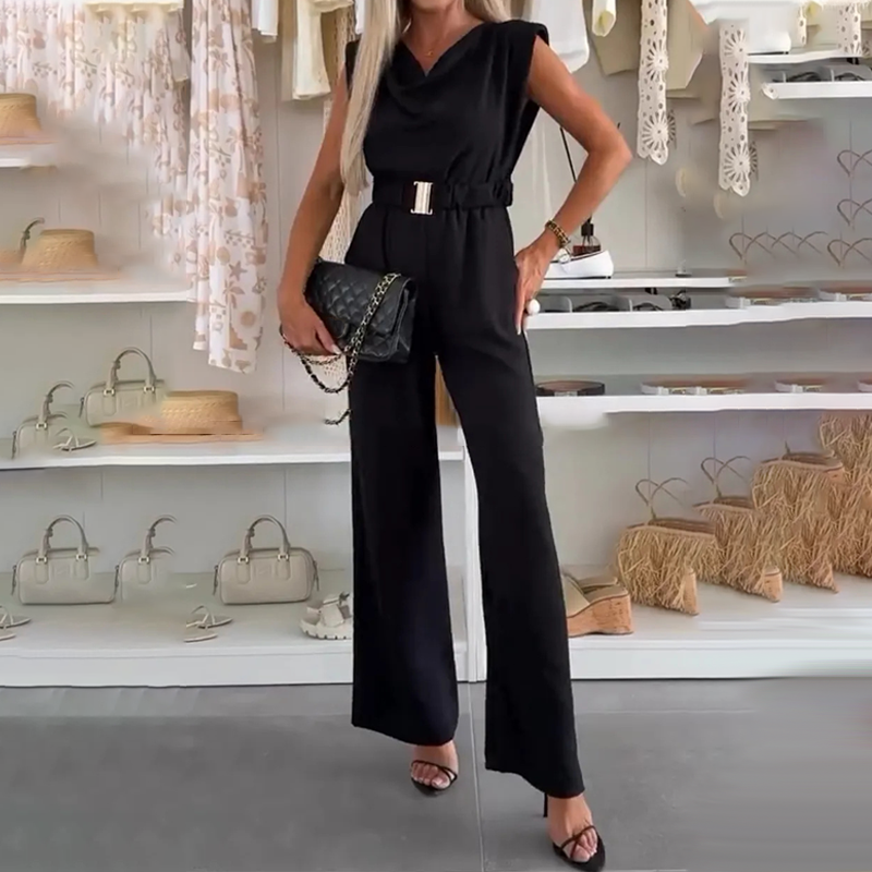 Combinaison Femme Sans Manches Décolleté Drapé Taille Élastique Élégante