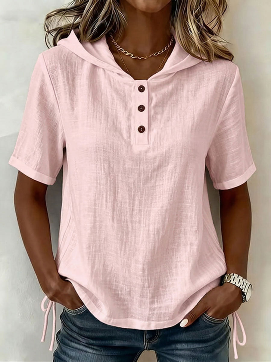 Top Femme Coton Lin Avec Capuche Coupe Ample Décontracté Élégant