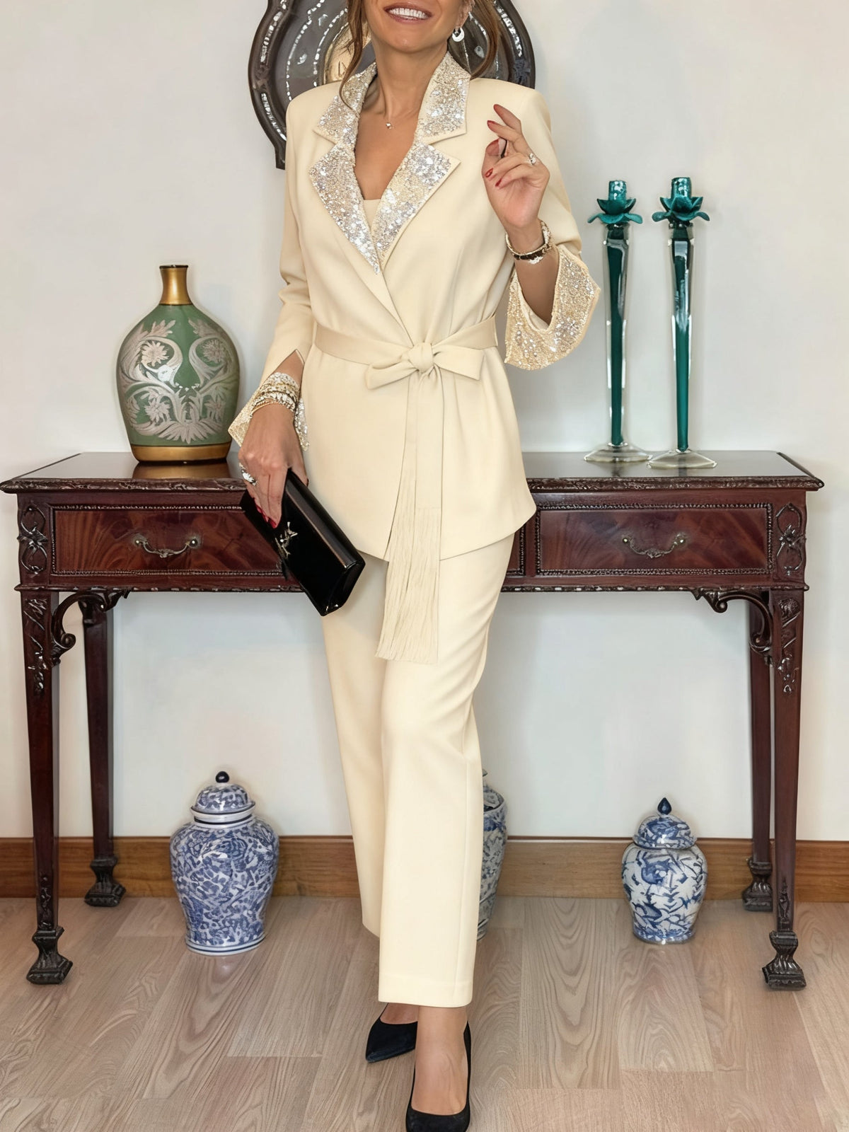 Dorinelle™ - Ensemble Chic Blazer et Pantalon à Sequins
