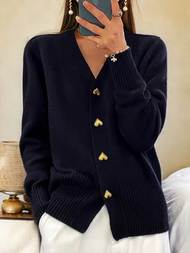 Cardigan épais femme à col V – style vintage préppy, chaud et élégant pour l’automne et l’hiver