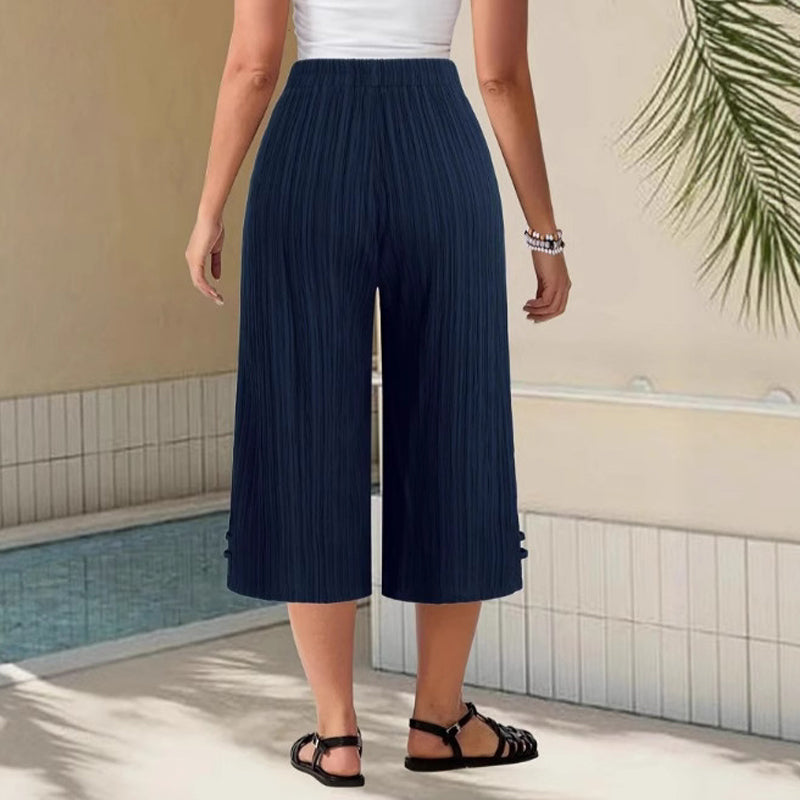 Pantalon Femme Coton Lin Coupe Large Taille Élastique Style Décontracté