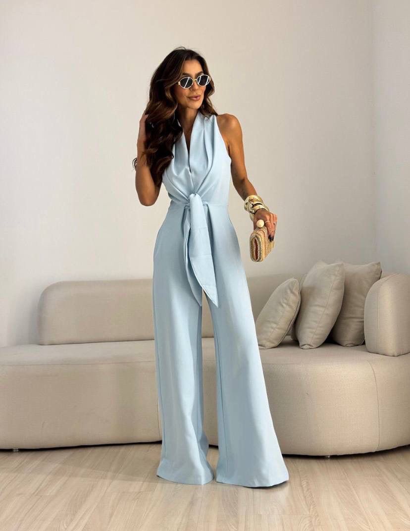 Combinaison Femme Fluide Col Drapé Taille Nouée Coupe Élégante