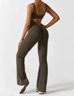 Combinaison flare femme dos ouvert – combinaison sculptante extensible pour sport et loisirs