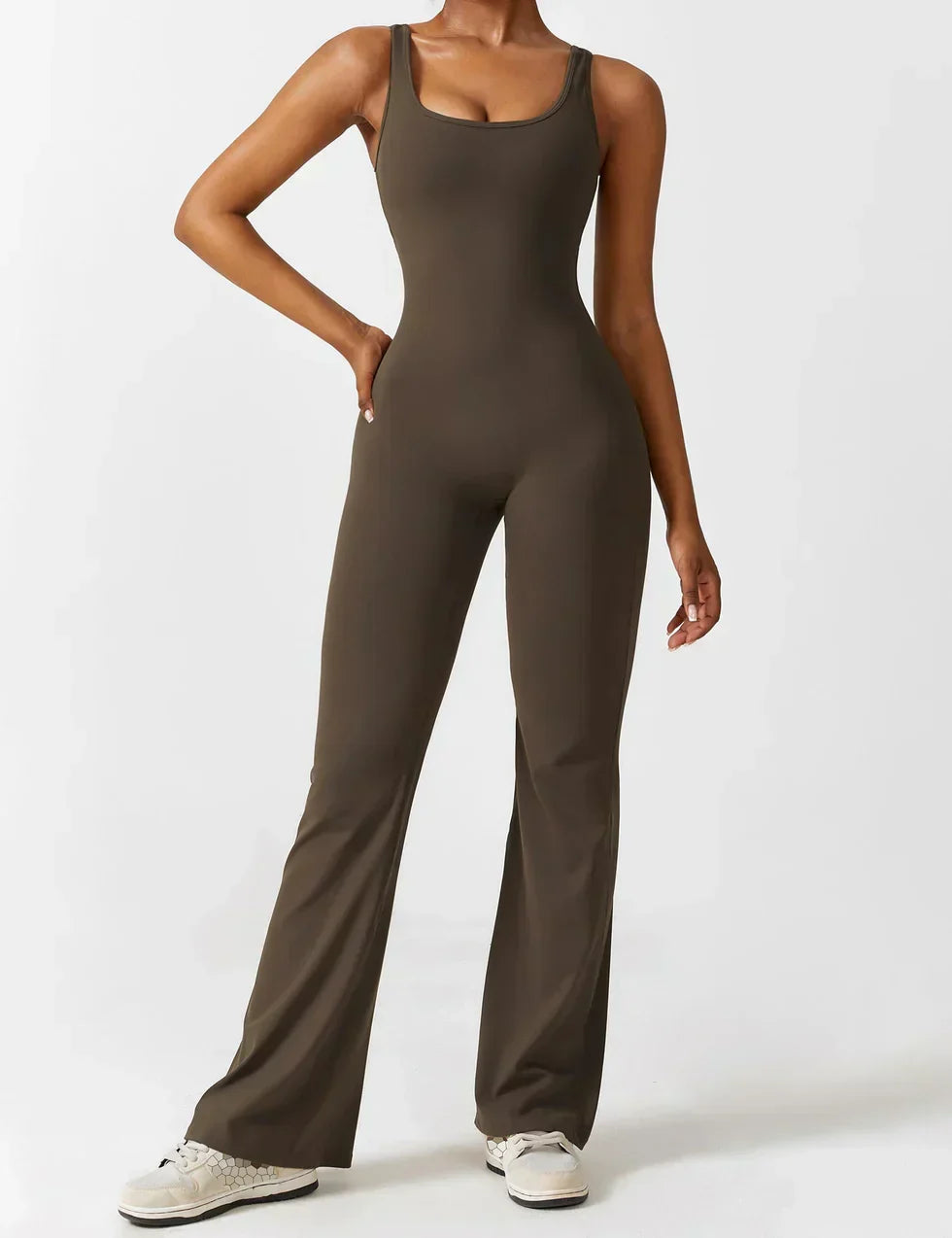 Combinaison flare femme dos ouvert – combinaison sculptante extensible pour sport et loisirs
