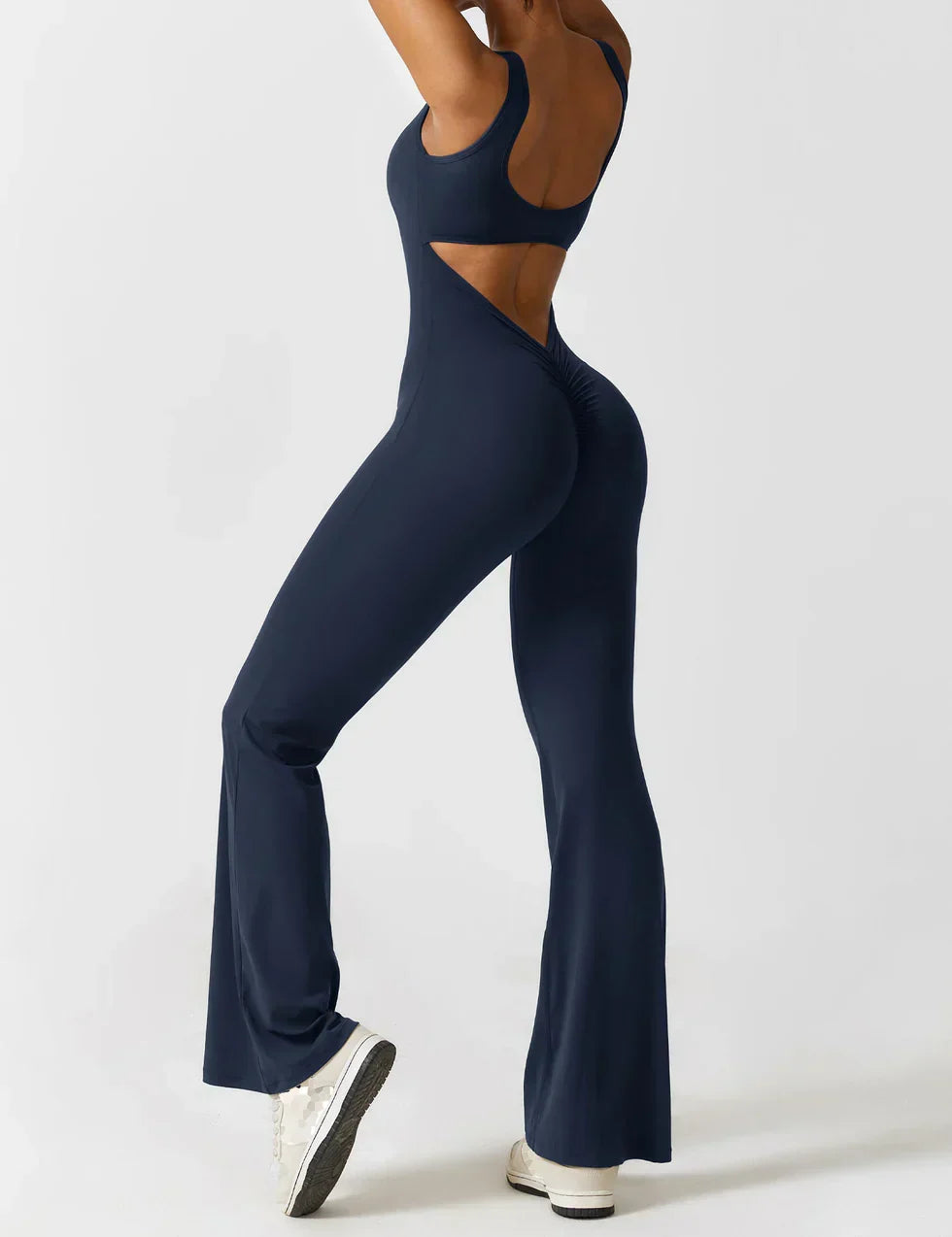 Combinaison flare femme dos ouvert – combinaison sculptante extensible pour sport et loisirs