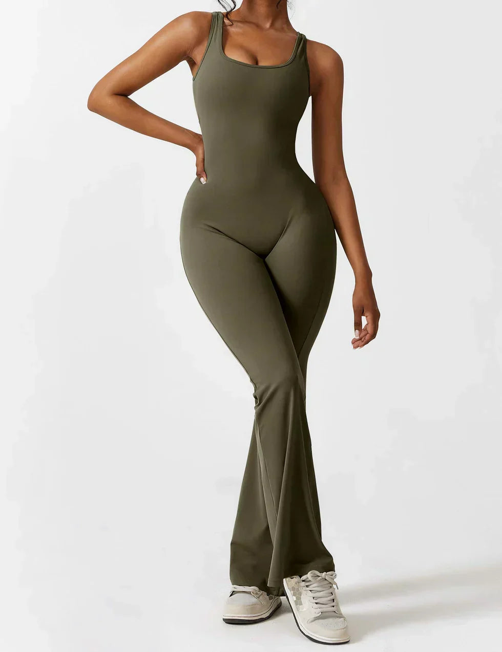 Combinaison flare femme dos ouvert – combinaison sculptante extensible pour sport et loisirs