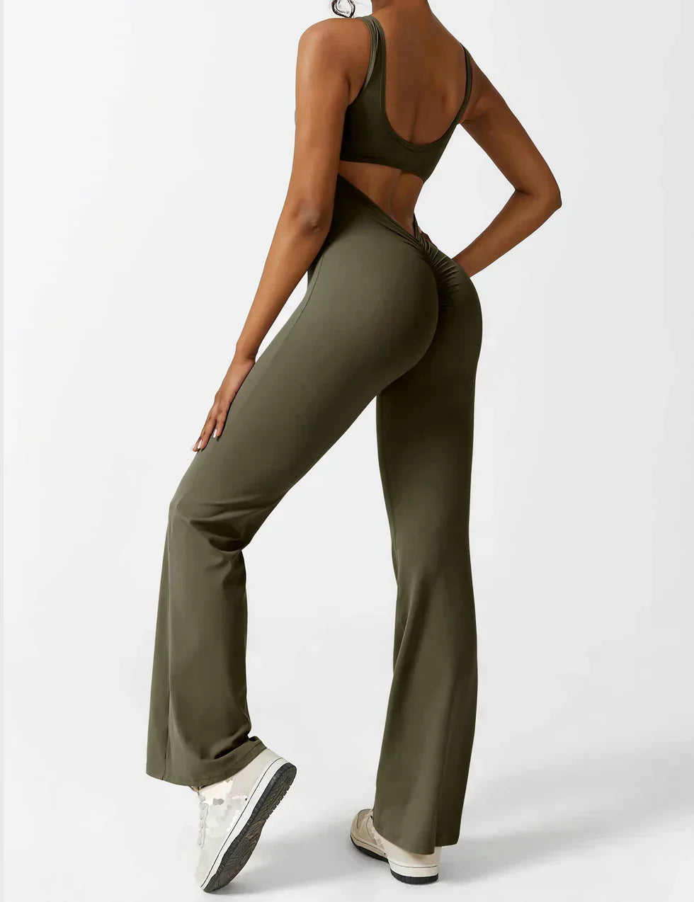Combinaison flare femme dos ouvert – combinaison sculptante extensible pour sport et loisirs