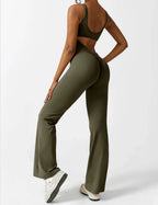 Combinaison flare femme dos ouvert – combinaison sculptante extensible pour sport et loisirs