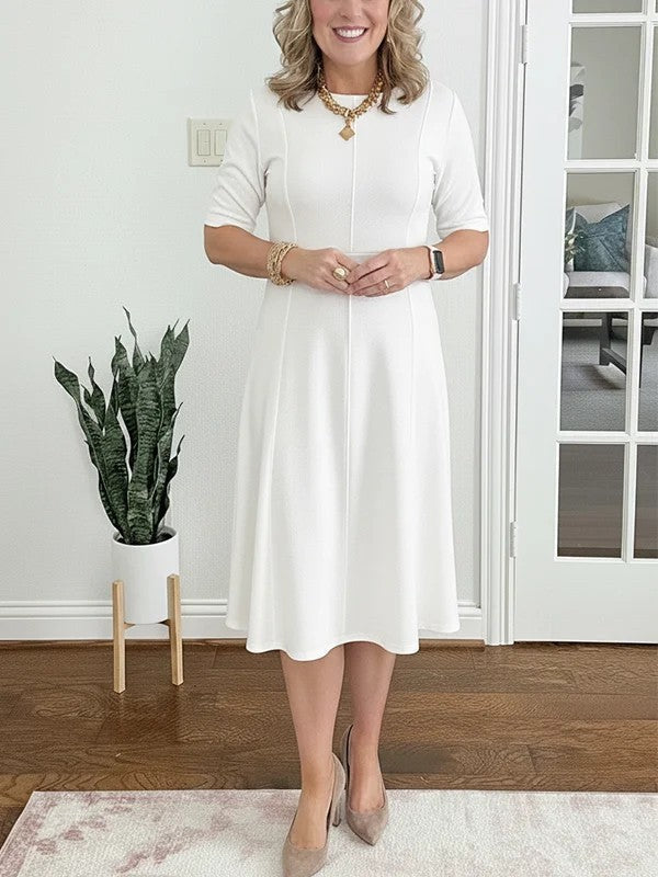 Robe Midi Femme Évasée Col Rond pour Style Élégant et Silhouette Féminine