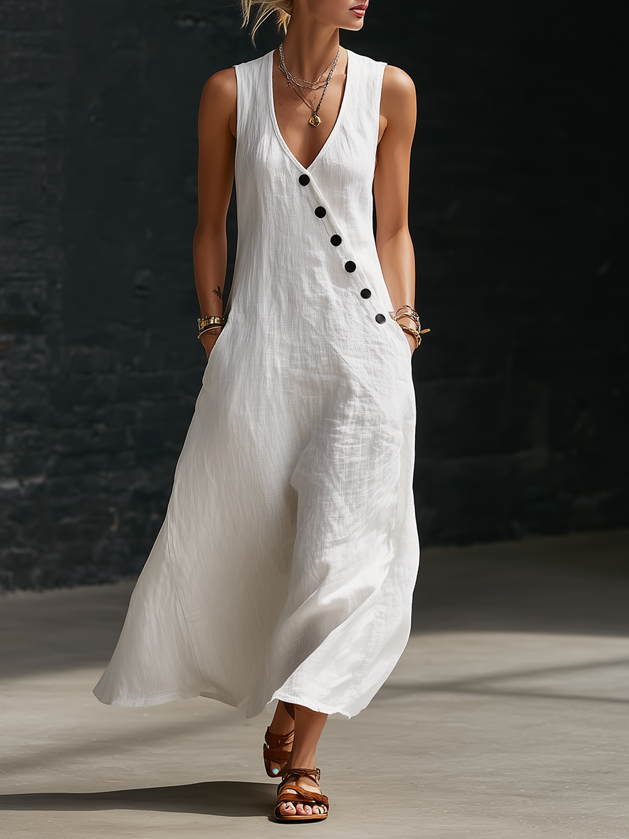 Robe femme maxi minimaliste confortable à boutons élégants