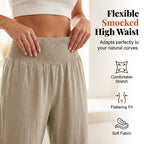 Pantalon Large Femme Taille Smock Coton Lin Volant Bas Boho