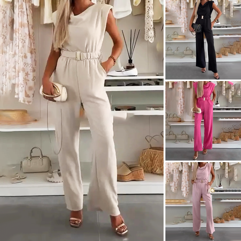Combinaison Femme Sans Manches Décolleté Drapé Taille Élastique Élégante