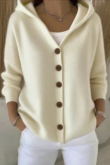 Cardigan femme à capuche boutonné coupe ample