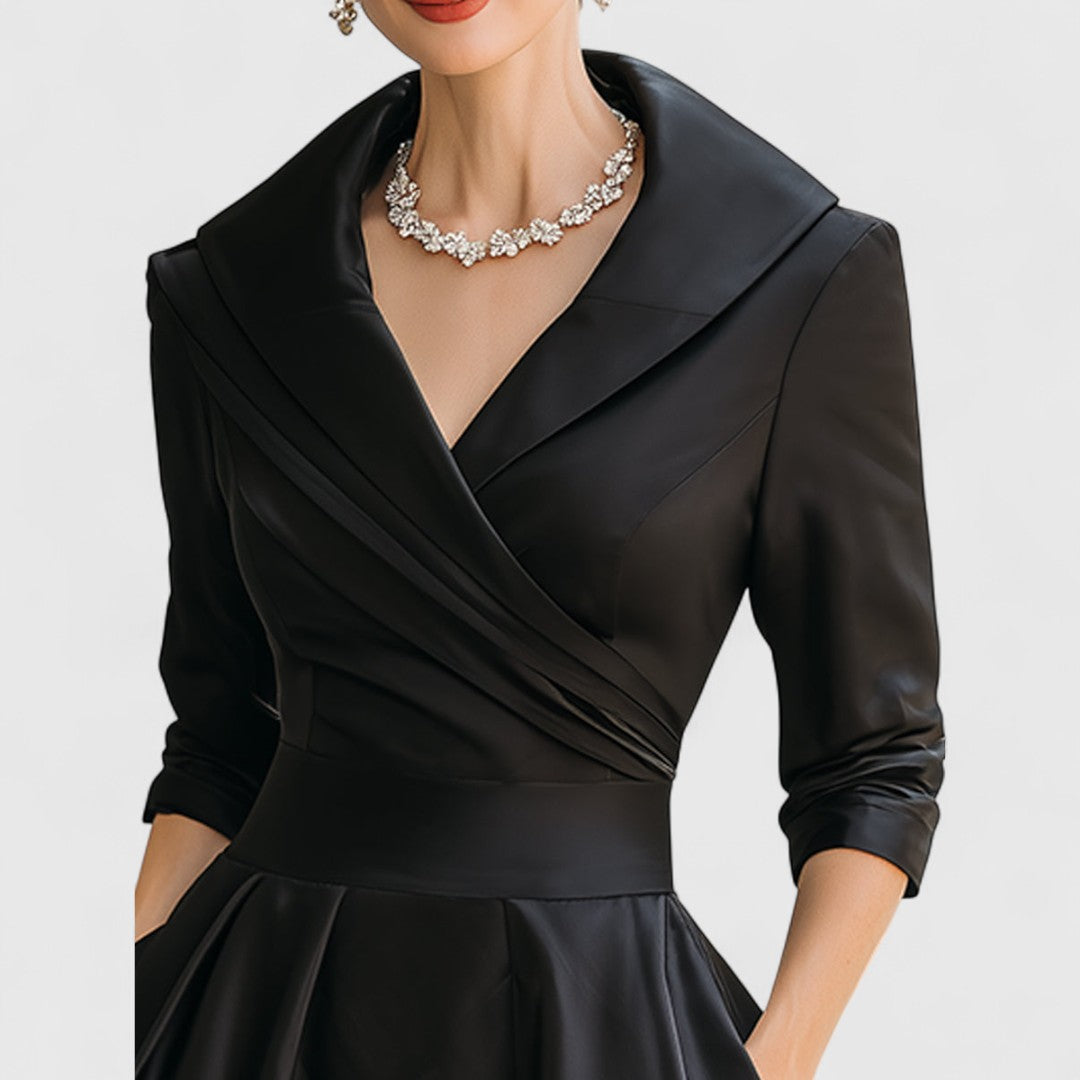 Robe midi femme à décolleté en V – Élégance raffinée et coupe flatteuse