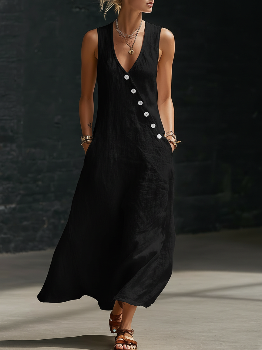Robe femme maxi minimaliste confortable à boutons élégants