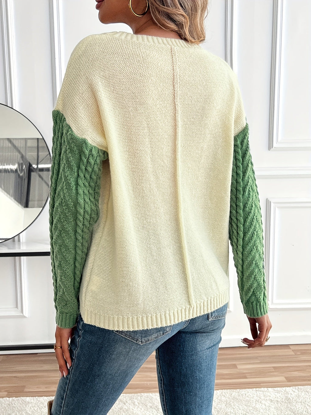Pull patchwork à maille torsadée pour femme chic et confortable