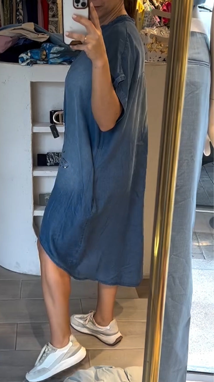 Robe Femme Jean Coupe Ample Col V Boutons Style Décontracté Quotidien